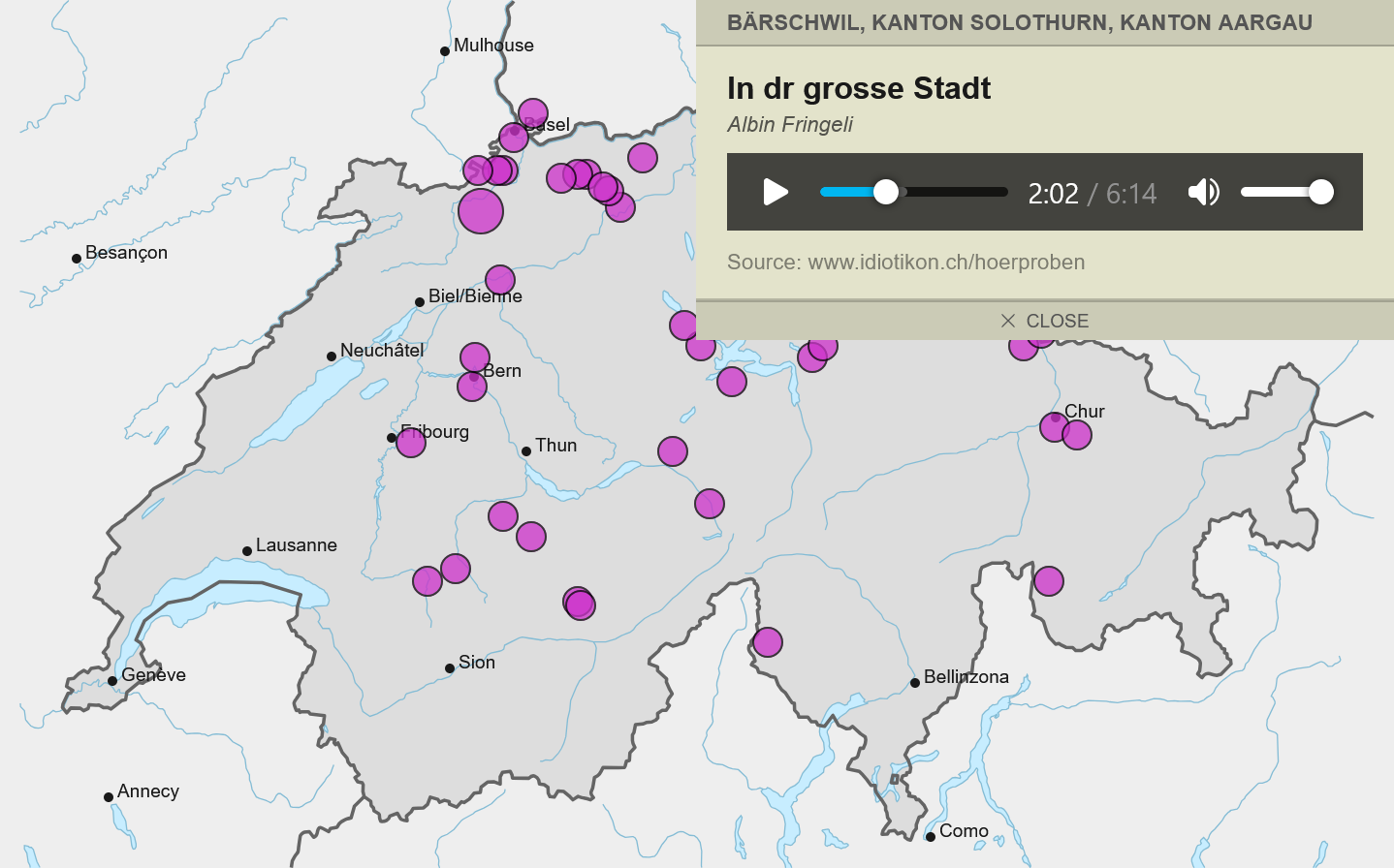 Alemannic dialect map screenshot