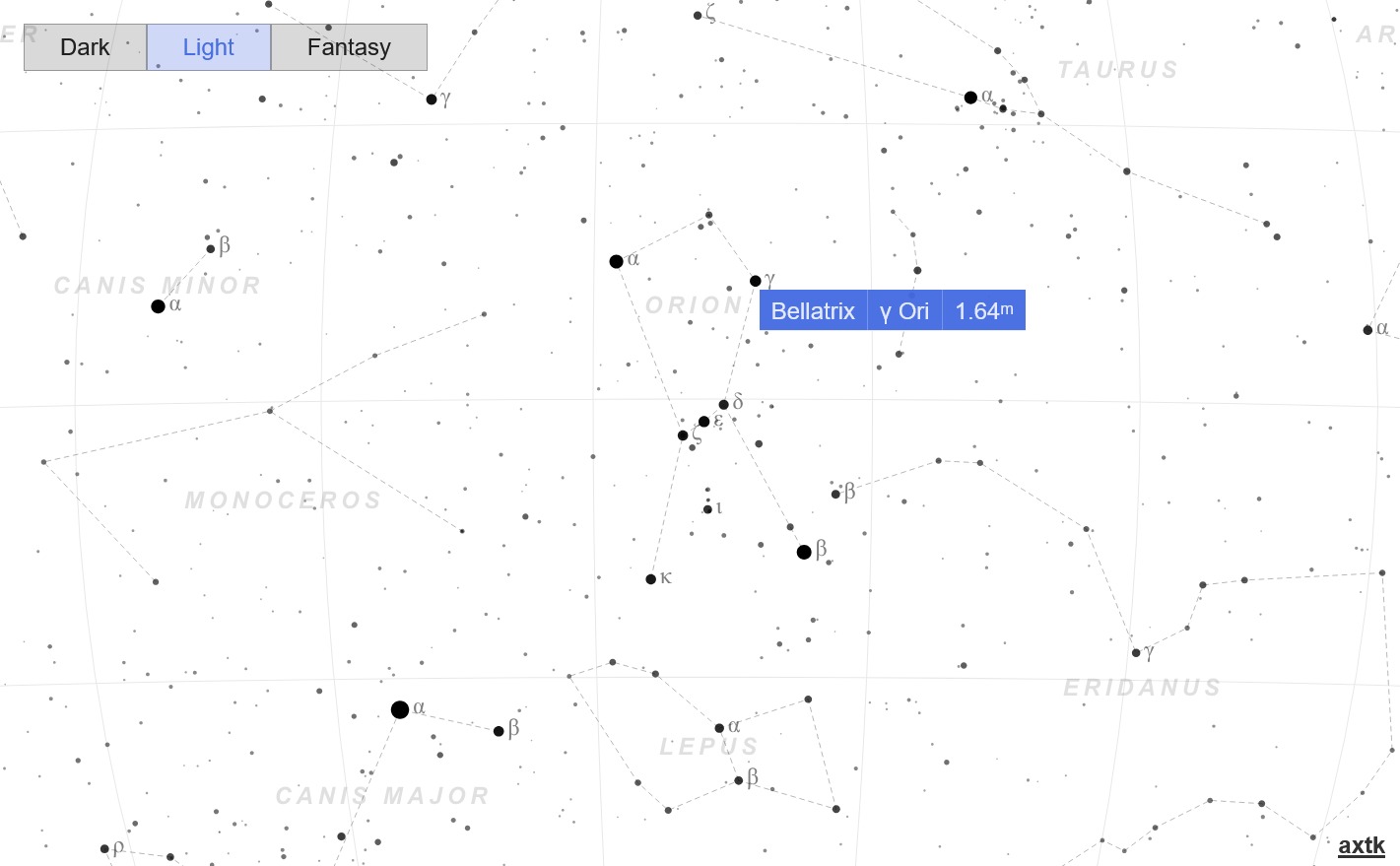Light-mode star sky map screenshot