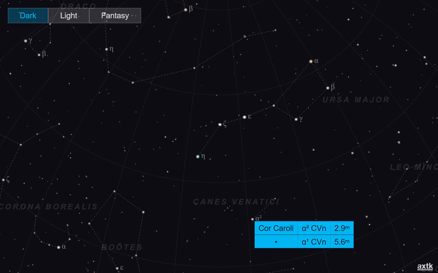 Dark-mode star sky map screenshot